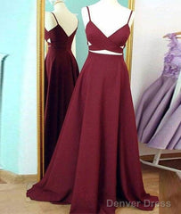 Simple V Neck Burgundy Long Prom Dress, Burgundy Evening Dress