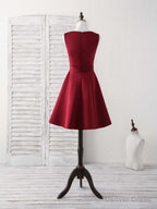Simple V Neck Burgundy Short Prom Dress Satin Homecoming Dresses