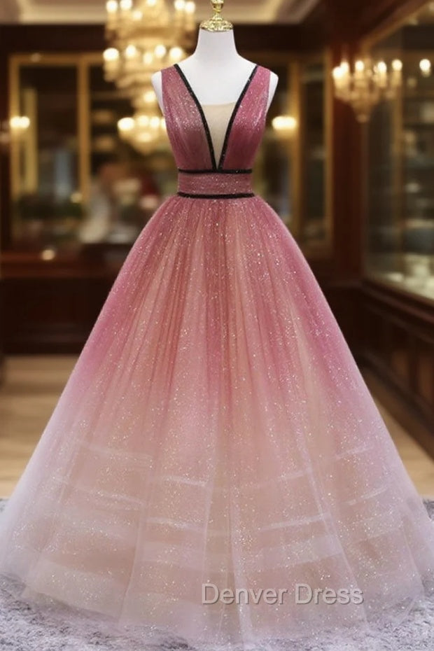 Simple V Neck Burgundy Tulle Long Prom Dresses, Tulle Formal Dresses Main image