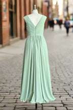 Simple V Neck Chiffon A Line Floor Length Long Bridesmaid Dresses