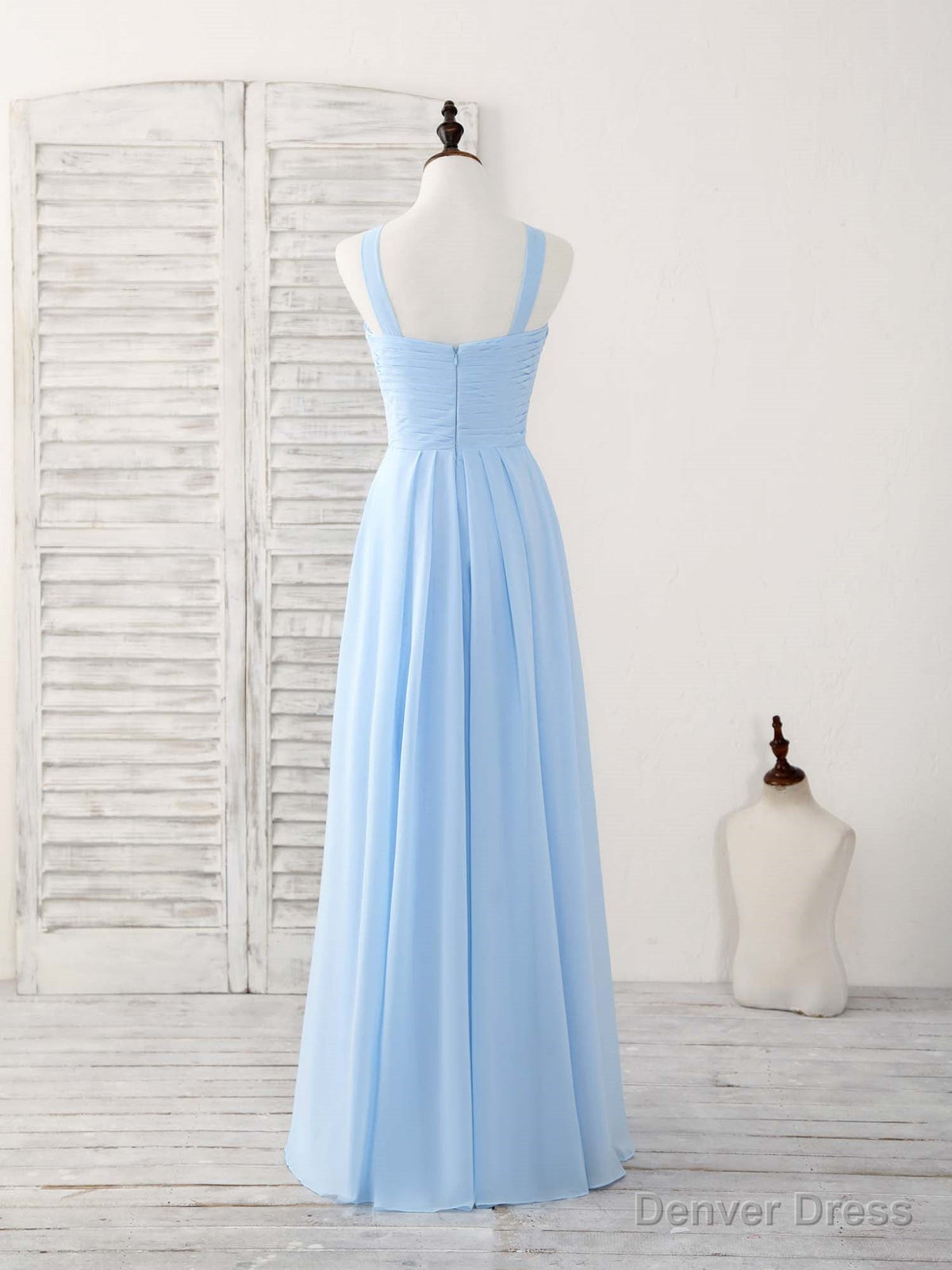 Simple V Neck Chiffon Blue Long Prom Dress Blue Bridesmaid Dresses