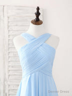 Simple V Neck Chiffon Blue Long Prom Dress Blue Bridesmaid Dress