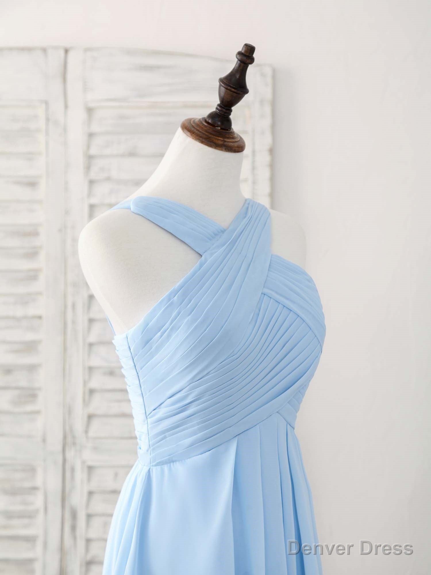 Simple V Neck Chiffon Blue Long Prom Dress Blue Bridesmaid Dress
