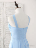 Simple V Neck Chiffon Blue Long Prom Dress Blue Bridesmaid Dresses