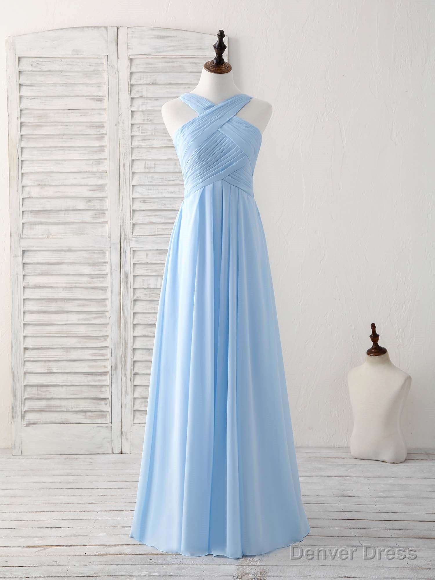 Simple V Neck Chiffon Blue Long Prom Dress Blue Bridesmaid Dresses Secondary image