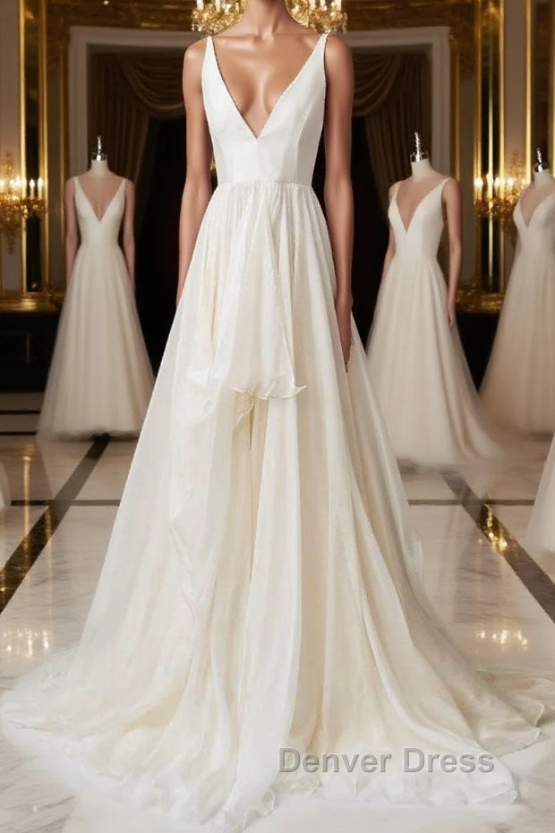 Simple v neck chiffon long Prom Dress Main image