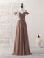 Simple V Neck Dark Champagne Chiffon Long Prom Dress, Bridesmaid Dresses