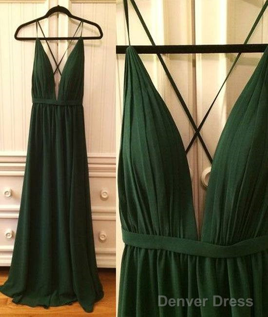 Simple V Neck Green Long Prom Dress, Green Evening Dress Main image