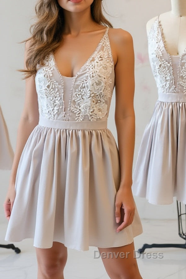 Simple v neck lace short prom Dress, homecoming Dresses