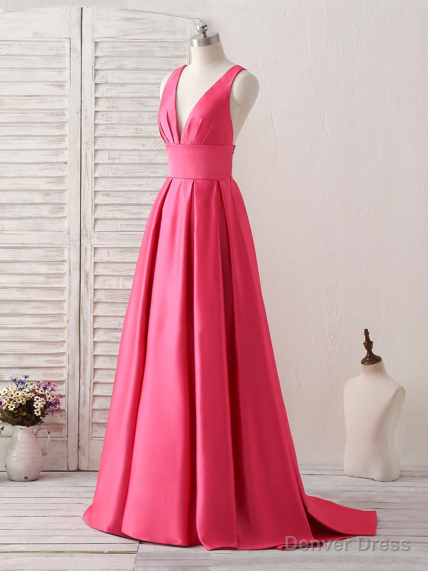 Simple V Neck Long Prom Dress Backless Evening Dress Secondary image