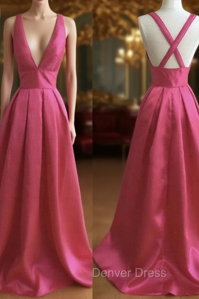 Simple V Neck Long Prom Dresses, Evening Dresses, Formal Dresses