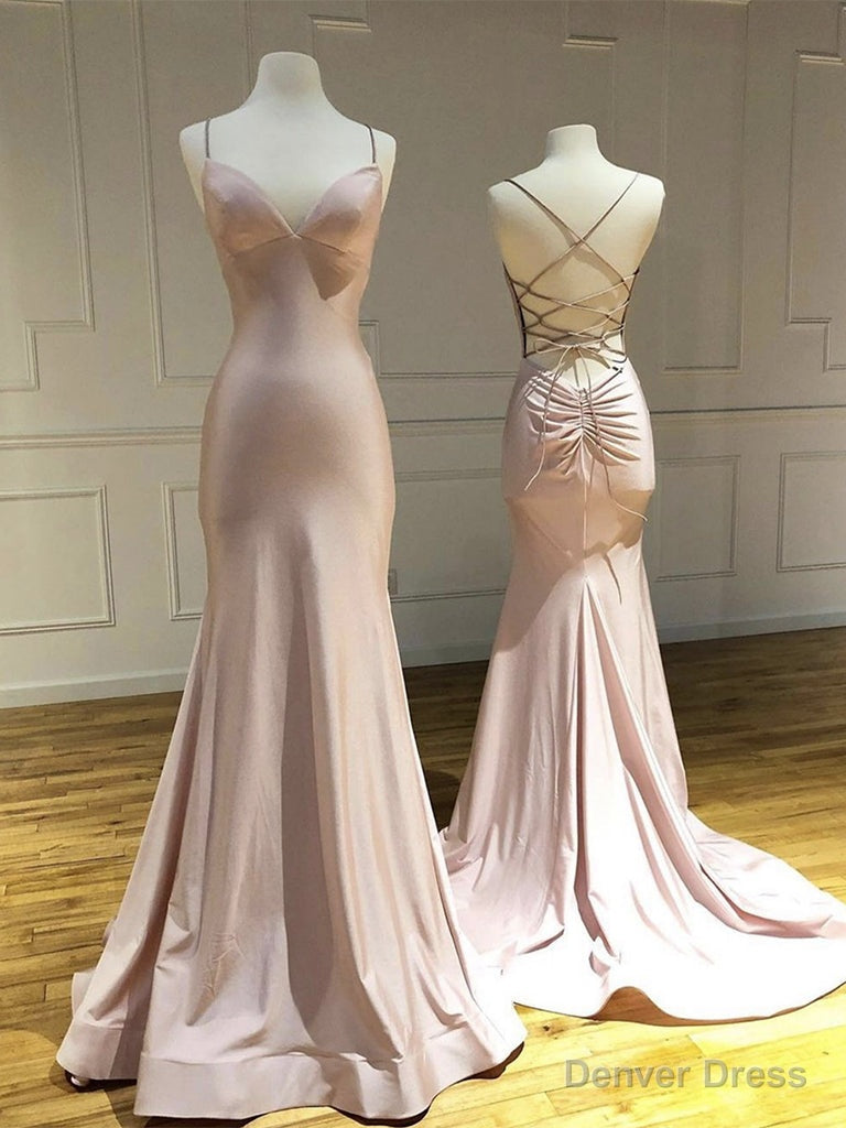Simple V Neck Satin Pink Long Prom Dress, Pink Satin Long Formal Dress Main image