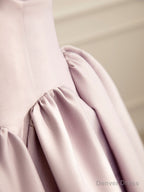 Simple V Neck Satin Pink Long Prom Dress, Satin Prom Dresses