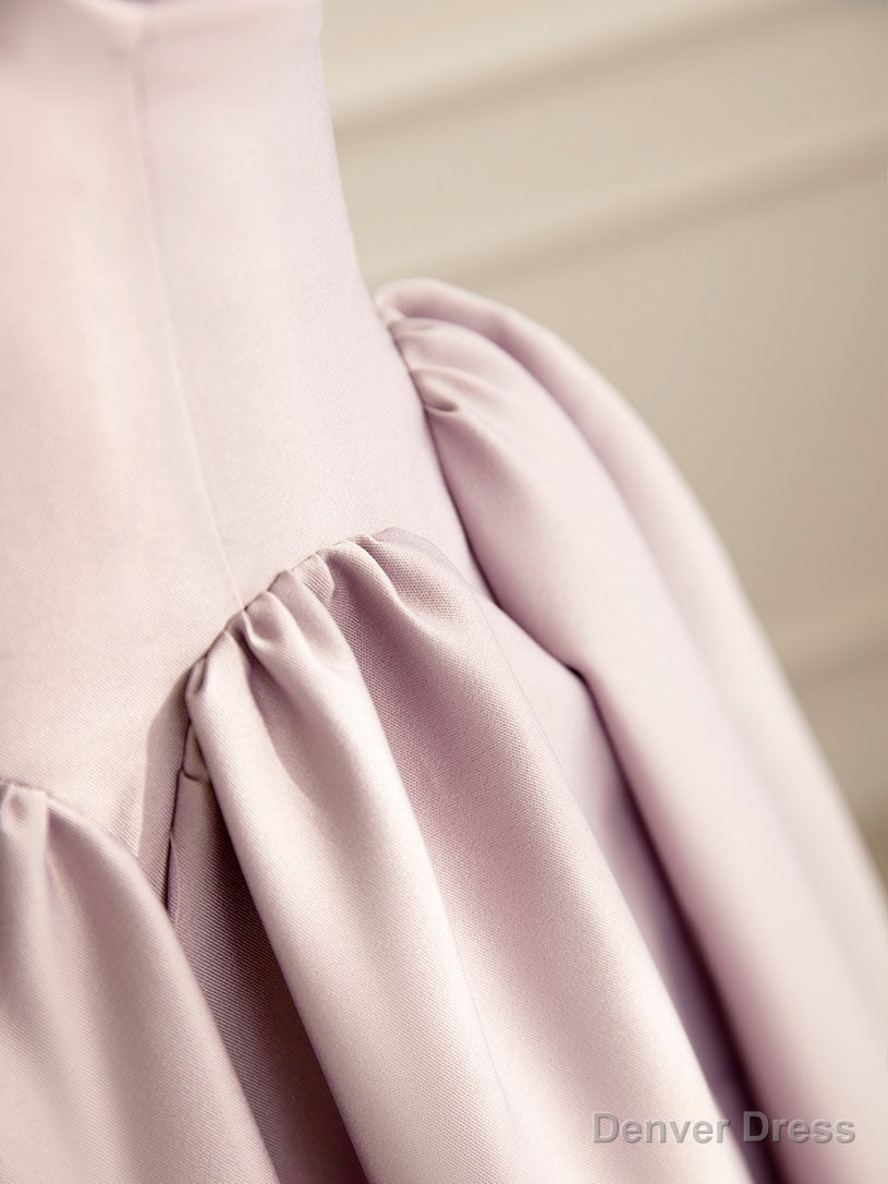 Simple V Neck Satin Pink Long Prom Dress, Satin Prom Dresses