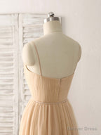 Simple V Neck Tulle Chiffon Long Prom Dress Champagne Bridesmaid Dress