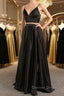 Simple V Neck Two Pieces Black Prom Dress, 2 Pieces Black Long Prom Dress, Black Prom Dresses