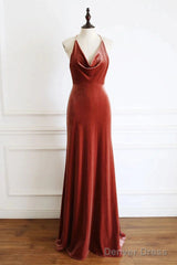 Simple V Neck Velvet Formal Dresses Mermaid Long Wedding Guest Dress