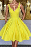 Simple V Neck Yellow Short Prom Dresses, V Neck Yellow Homecoming Dresses, Yellow Graduation Formal Evening Dresses
