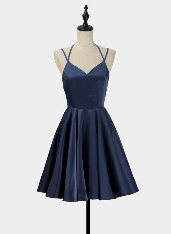 Simple V-Neckline Short Straps Halter Homecoming Dress,Teen Dress, Summer Dresses