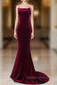 Simple Velvet Mermaid Burgundy Long Prom Dresses, Burgundy Long Formal Dresses