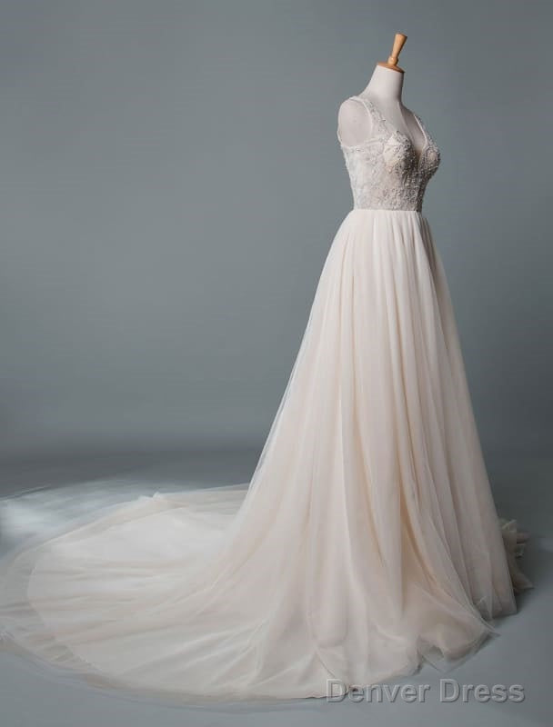 Simple Wedding Dress A Line V Neck Sleeveless Applique Beaded Floor Length Bridal Dresses Secondary image