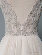 Simple Wedding Dress A Line V Neck Sleeveless Applique Beaded Floor Length Bridal Dresses