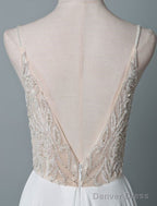 Simple Wedding Dress A Line V Neck Sleeveless Embroidered Chiffon Bridal Dresses With Train