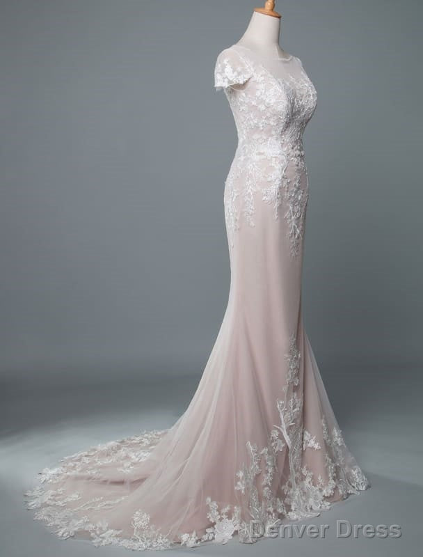 Simple Wedding Dresses Mermaid Jewel Neck Short Sleeves Floor Length Customized Lace Bridal Gown With Train Secondary image