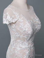 Simple Wedding Dresses Mermaid Jewel Neck Short Sleeves Floor Length Customized Lace Bridal Gown With Train