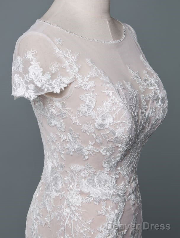Simple Wedding Dresses Mermaid Jewel Neck Short Sleeves Floor Length Customized Lace Bridal Gown With Train