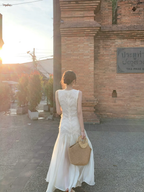 Simple A Line Round Neck Light Apricot Lace Chiffon Prom Dresses Outfits