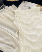 Simple A Line Round Neck Light Apricot Lace Chiffon Prom Dresses Outfits