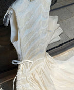 Simple A Line Round Neck Light Apricot Lace Chiffon Prom Dresses Outfits