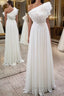 Simple white chiffon long prom Dress, white Prom Dresses