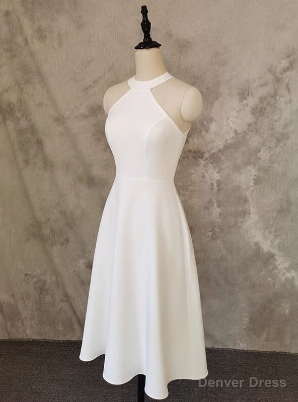 Simple White Halter Short Wedding Dress Main image