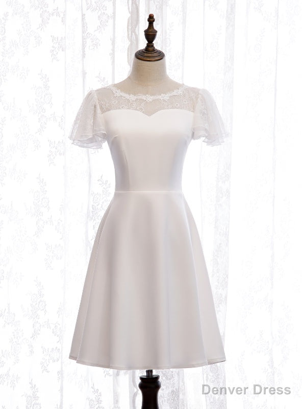 Simple White Lace Short Prom Dress Main image