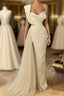 Simple White Long Mermaid Spaghetti Straps Beading Tulle Prom Dresses With Slit