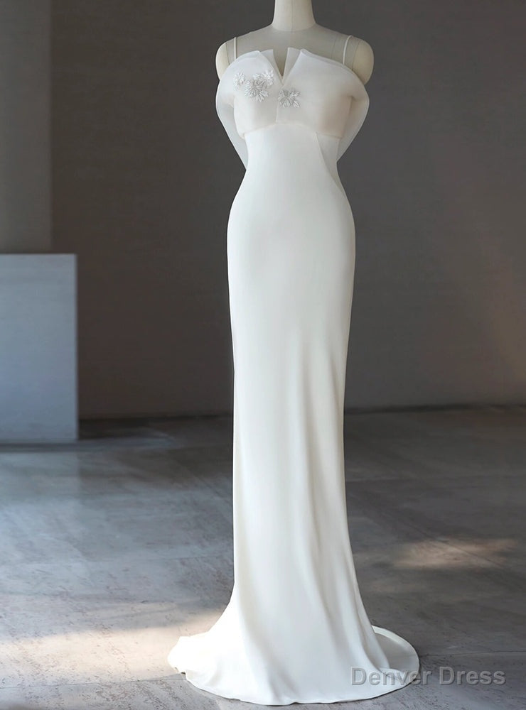 Simple White Mermaid Spaghetti Straps Wedding Dresses Main image