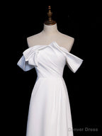 Simple White Off Shoulder Satin Long Prom Dress, White Long Prom Dresses