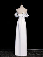 Simple White Off Shoulder Satin Long Prom Dress, White Long Prom Dresses