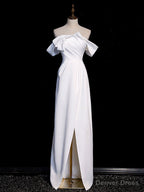 Simple White Off Shoulder Satin Long Prom Dress, White Long Formal Dress