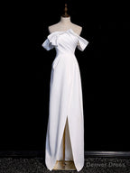 Simple White Off Shoulder Satin Long Prom Dress, White Long Prom Dresses