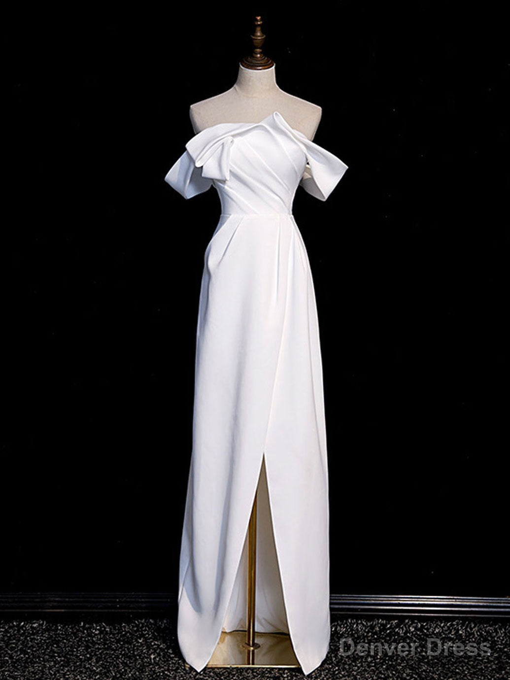 Simple White Off Shoulder Satin Long Prom Dress, White Long Prom Dresses
