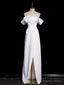 Simple White Off Shoulder Satin Long Prom Dress, White Long Prom Dresses