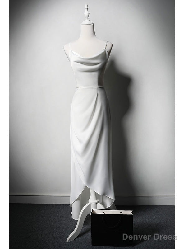 Simple White Spaghetti Straps Wedding Dress Main image