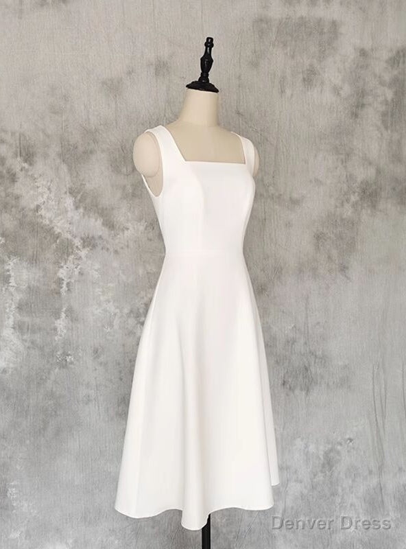 Simple White Square Neck Short Wedding Dress Main image