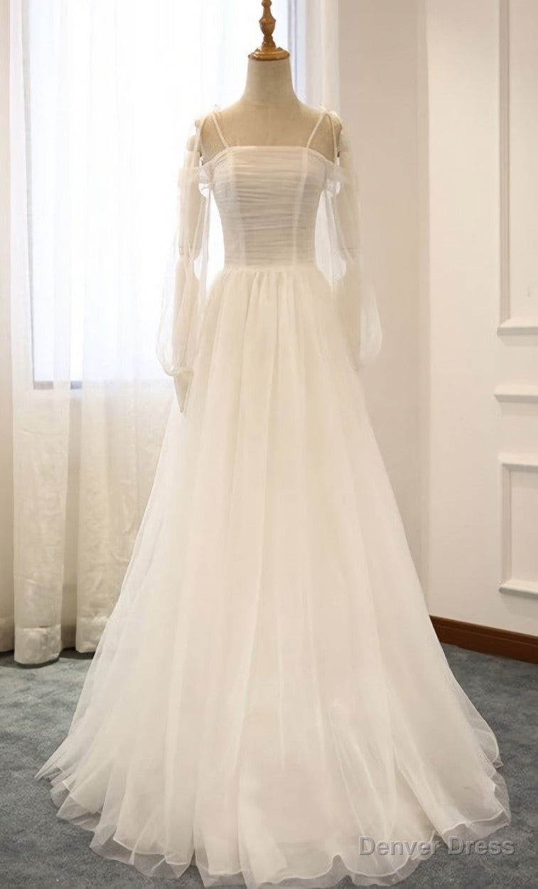 Simple white tulle long prom dress white tulle bridesmaid dress Main image