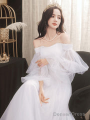 Simple White Tulle Long Prom Dress, White Tulle Formal Dress