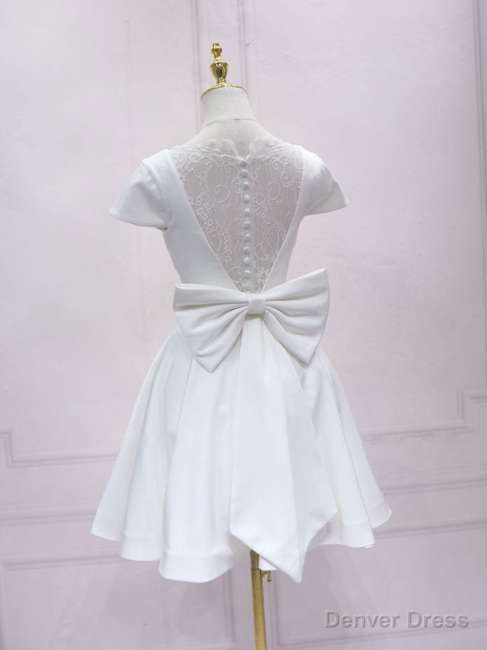 Simple White V Neck Lace Short Prom Dress, White Bridesmaid Dresses Secondary image