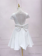 Simple White V Neck Lace Short Prom Dress, White Bridesmaid Dresses